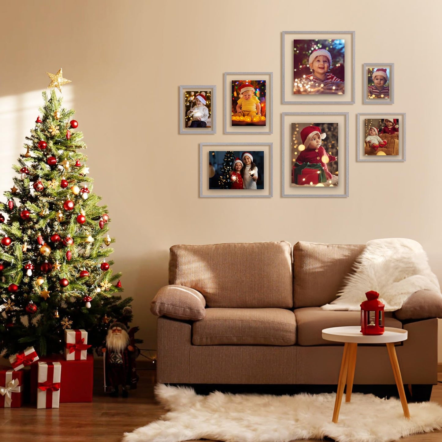 Egofine 8x8 Floating Frames Set of 2, Double Plexiglass Picture Frame, Made of Solid Wood Display Any Size Photo up to 8x8, Wall Mount or Tabletop Standing, Light Grey