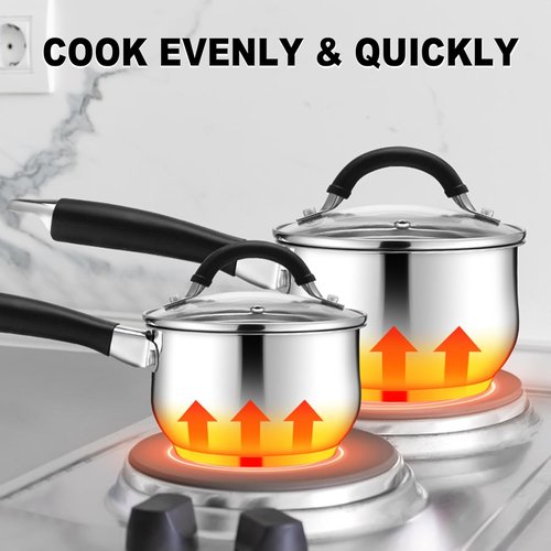 E-far 1 Quart Stainless Steel Sauce Pan - Tri-Ply Base, Stay-Cool Handle, Dishwasher Safe
