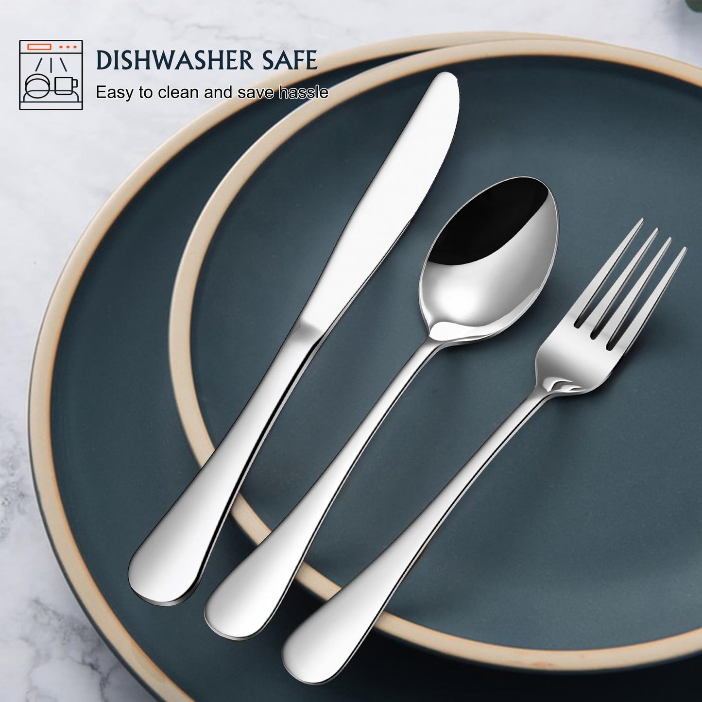 E-far Forks, Spoons and Knives Set for 8, 24 Pieces Stainless Steel Silverware, Food Grade Flatware Cutlery for Home Kitchen Restaurant, Mirror Finish, Dishwasher Safe