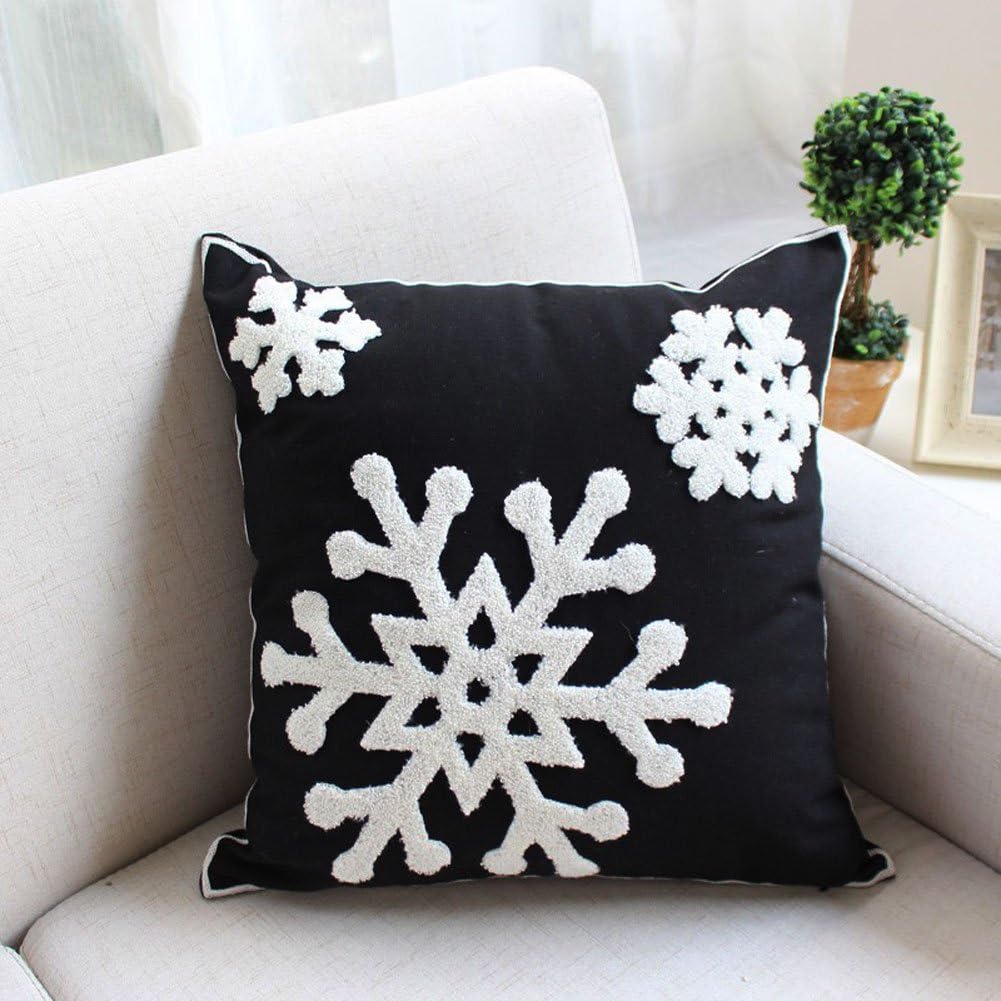 Christmas Snowflake Embroidered Throw Pillow Covers - 18x18 Cotton Linen, Set of 2