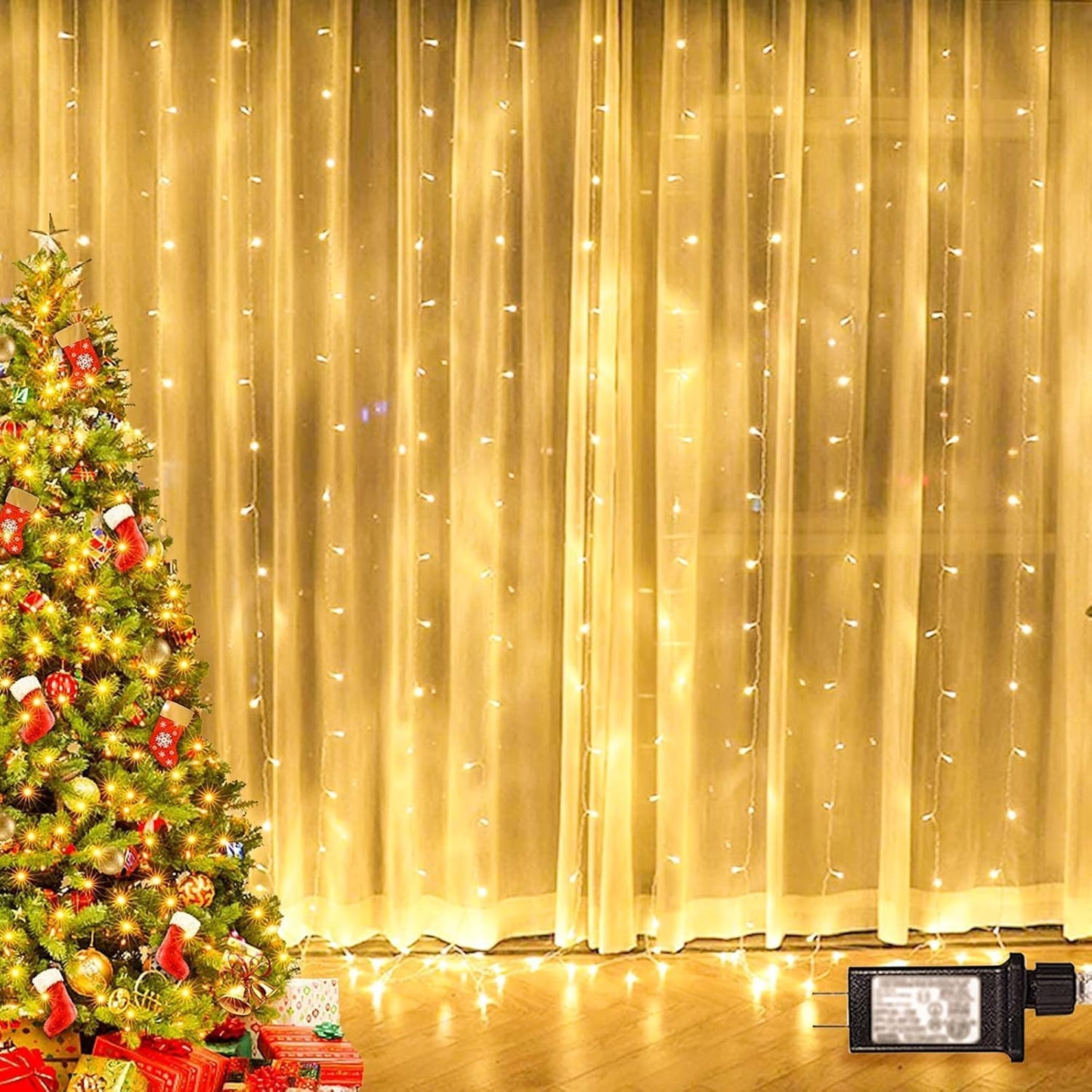 300 LED Twinkle Star Curtain String Lights - Warm White for Wedding, Home & Garden Decor