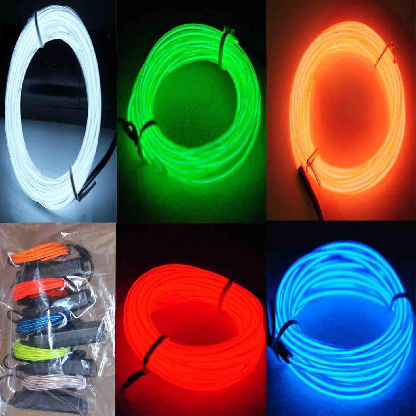 9ft Neon EL Wire Light - 5 Pack with Battery Pack for Creative Lighting Decor