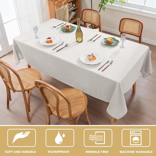 H.VERSAILTEX Linen Table Cloths Rectangle 60 x 120 Inch Premium Tablecloth Spill-Proof Waterproof Table Cover for Dining Buffet Feature Extra Soft and Thick Fabric Wrinkle Free, White