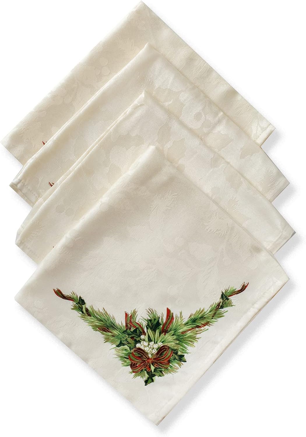 Christmas Ribbons Cloth Napkins Set of 4 | 19" Fabric Napkins for Holiday Table Decor