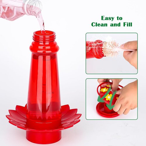 Fchstaer Hummingbird Feeder - 10 OZ Red Outdoor Feeder with 6 Ports & Ant Moat | Perfect Garden Gift