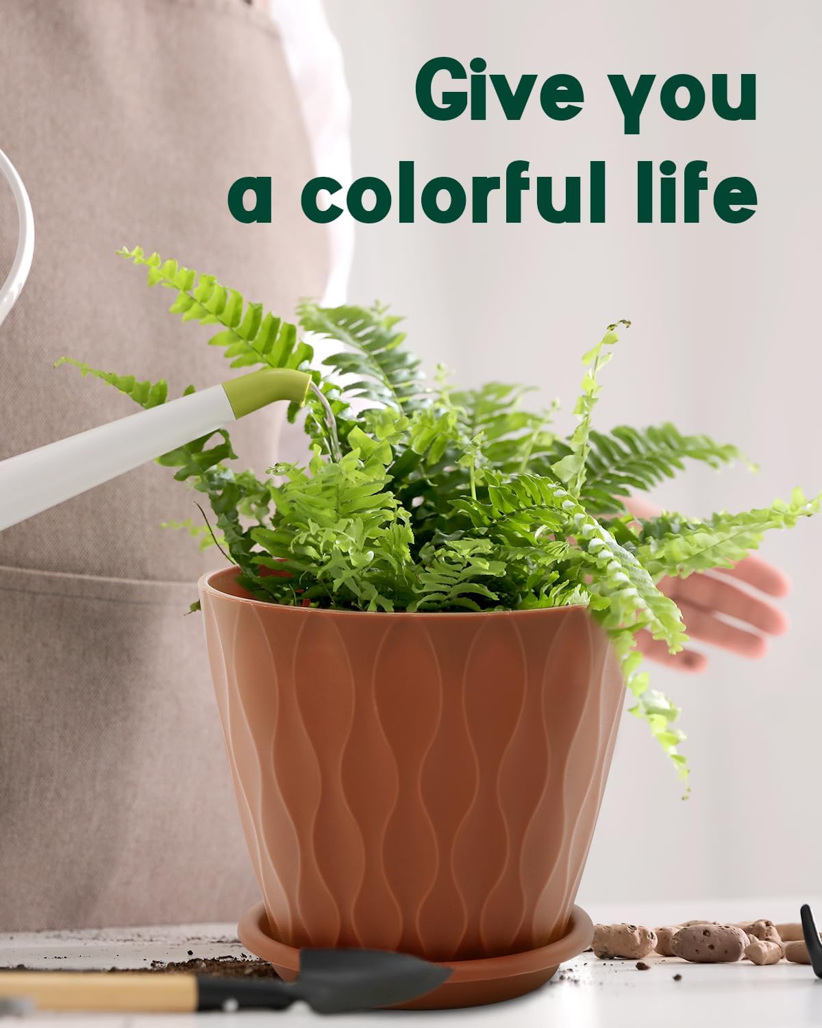 Skiennix 6-Inch Indoor Planter Pots - Drainage Hole & Tray Saucer | Multicolor, Set of 4
