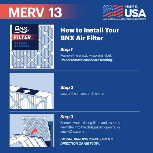 BNX TruFilter 16x25x1 MERV 13 Air Filters (4-Pack) - Electrostatic Pleated for Allergies & Dust