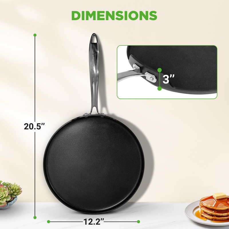 NutriChef 12 Inch Crepe Pan Non Stick, Ideal for Pancakes, Dosa, Chapati & Tortillas, Hard-Anodized, Dishwasher Safe