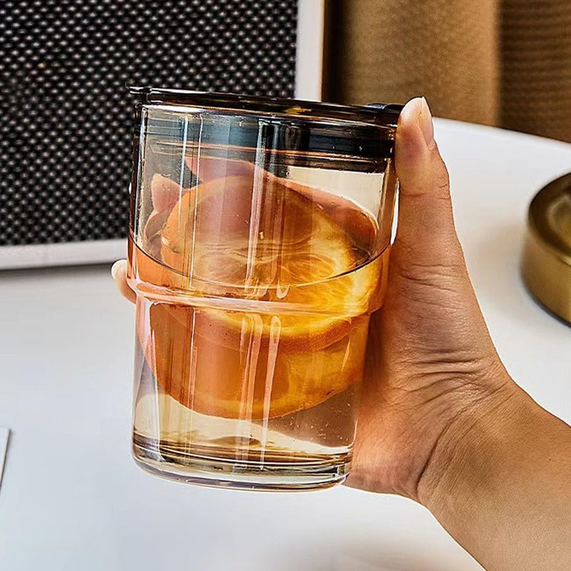 LEKAYIHU 13oz/400ml Glass Tumbler with Straw and Lid, Iced Coffee Cups with Lids, Iced Tea, Thick Wall Insulated Glass Cup,Reusable Iced Coffee Cup (Amber)