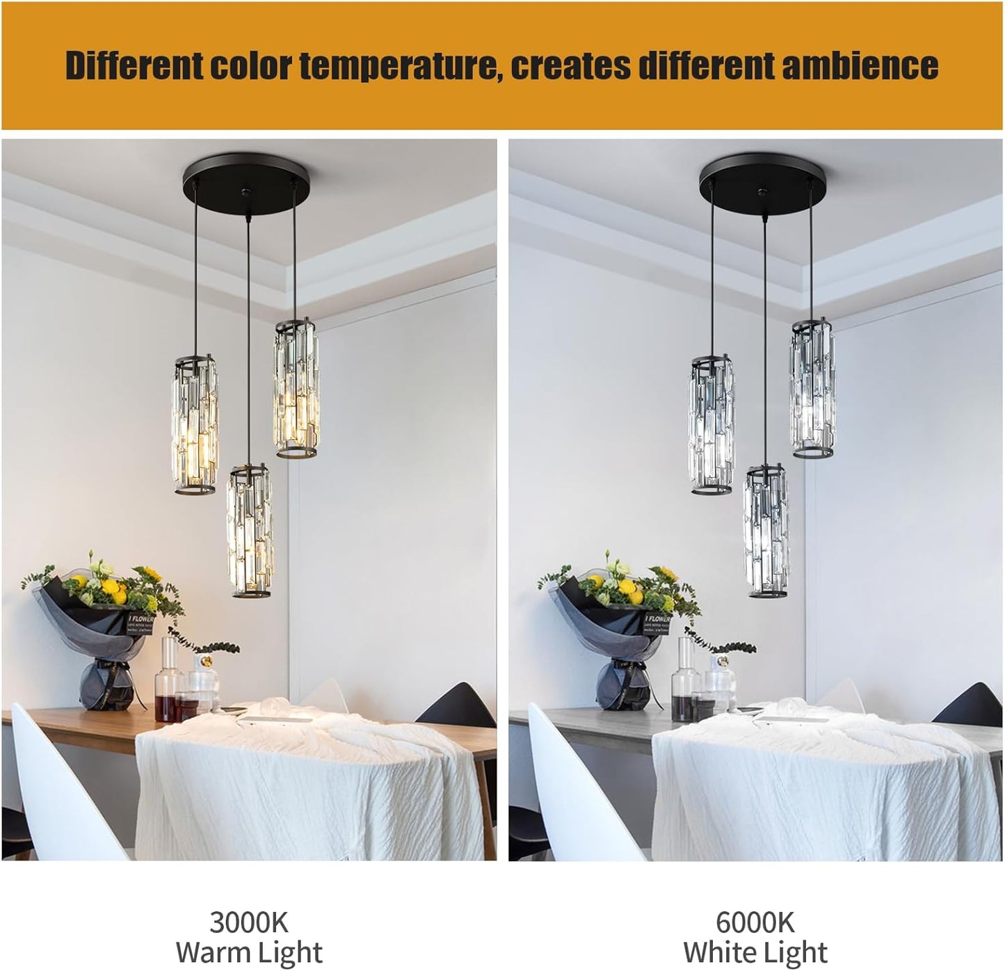 Pendant Lights Modern Pendant Lights Kitchen Island Gold Pendant Light Fixture Mini Crystal Chandelier Lighting for Kitchen Island Dinning Room Bedroom Sink (Gold 3-Light)
