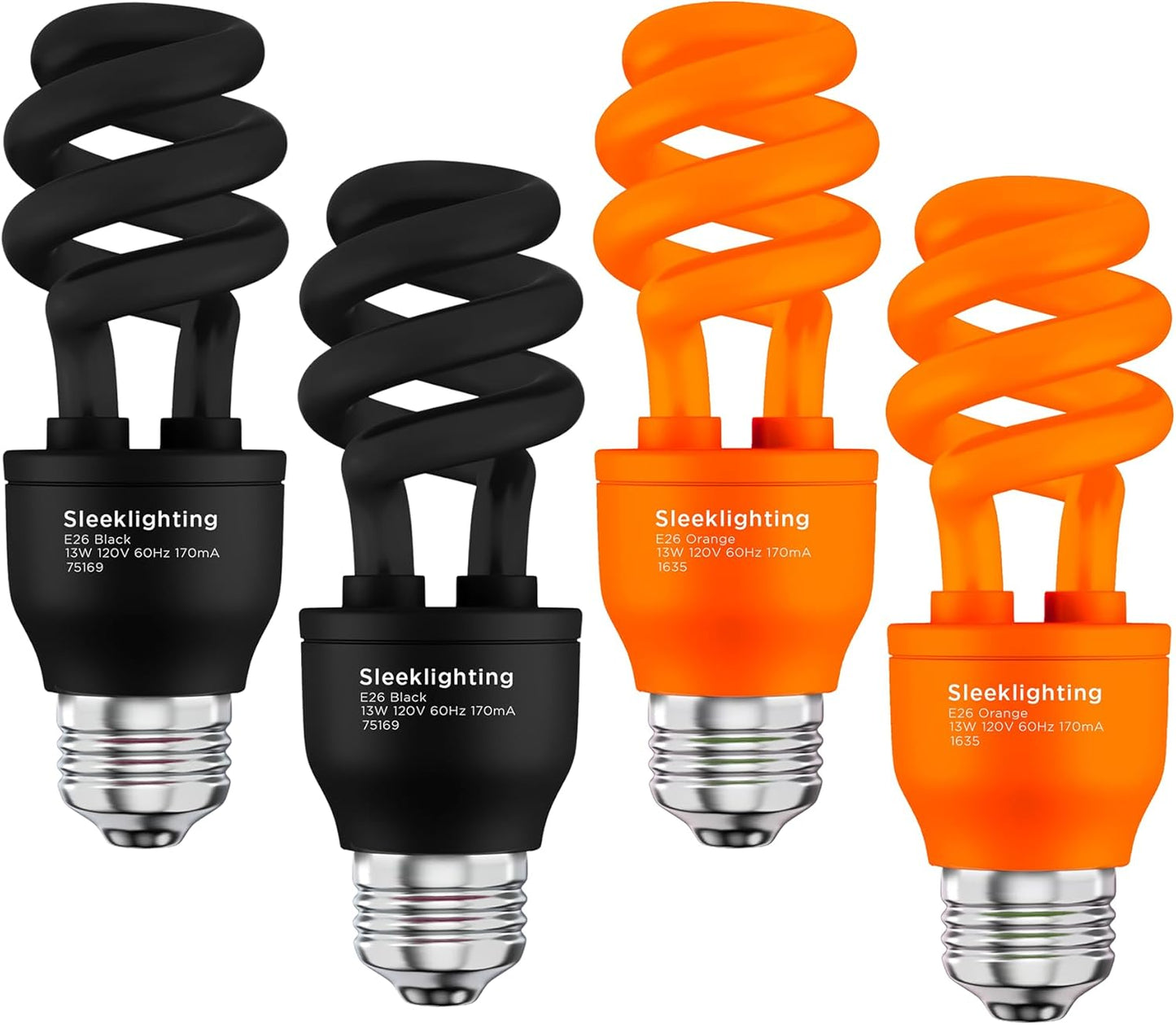 13W Orange Spiral CFL Light Bulb - UL Approved, E26 Medium Base, Pack of 4