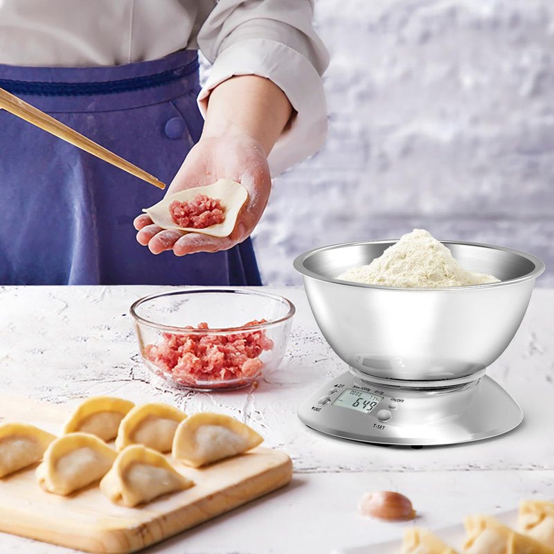 GRAM PRES Kitchen Food Scale Digital Weight Grams and Oz,Professional Stainless Steel Digital Kitchen Food Scale 11lb/0.1oz with Bowl for Weight Loss Dieting Baking Cooking