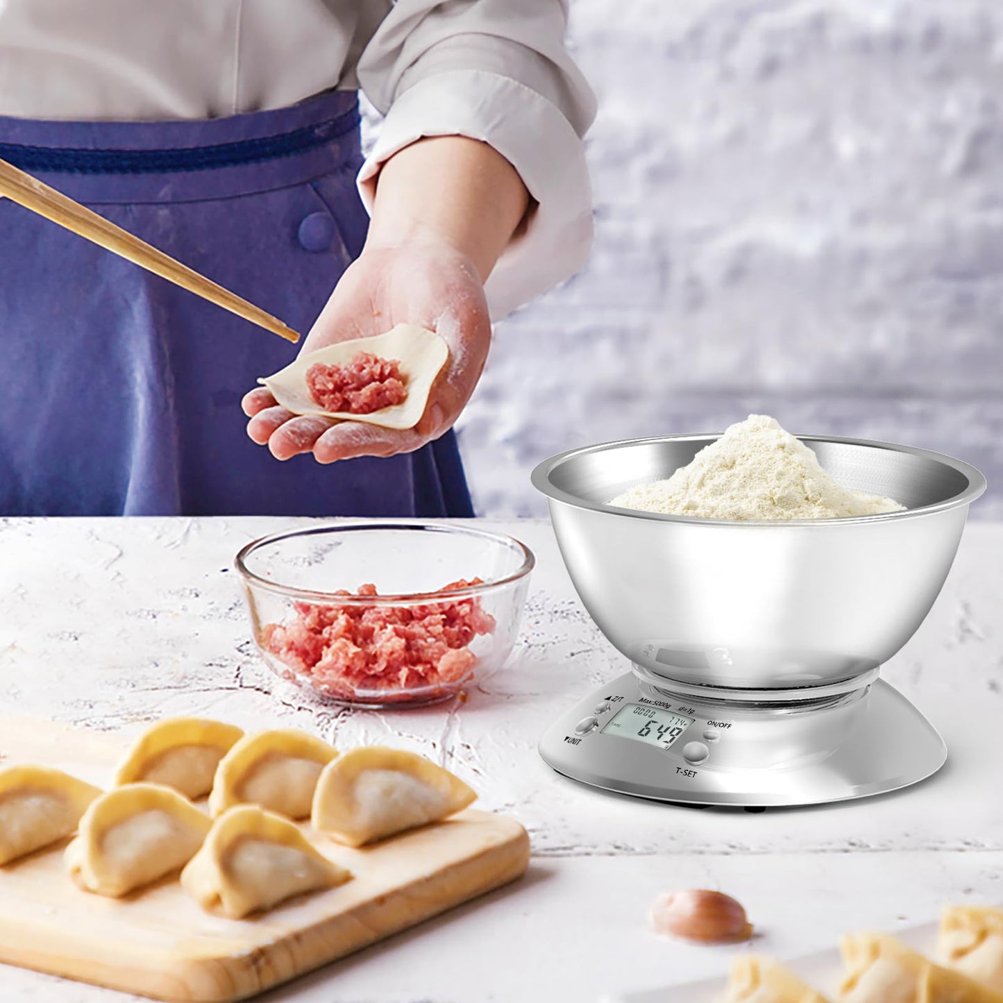 GRAM PRES Kitchen Food Scale Digital Weight Grams and Oz,Professional Stainless Steel Digital Kitchen Food Scale 11lb/0.1oz with Bowl for Weight Loss Dieting Baking Cooking