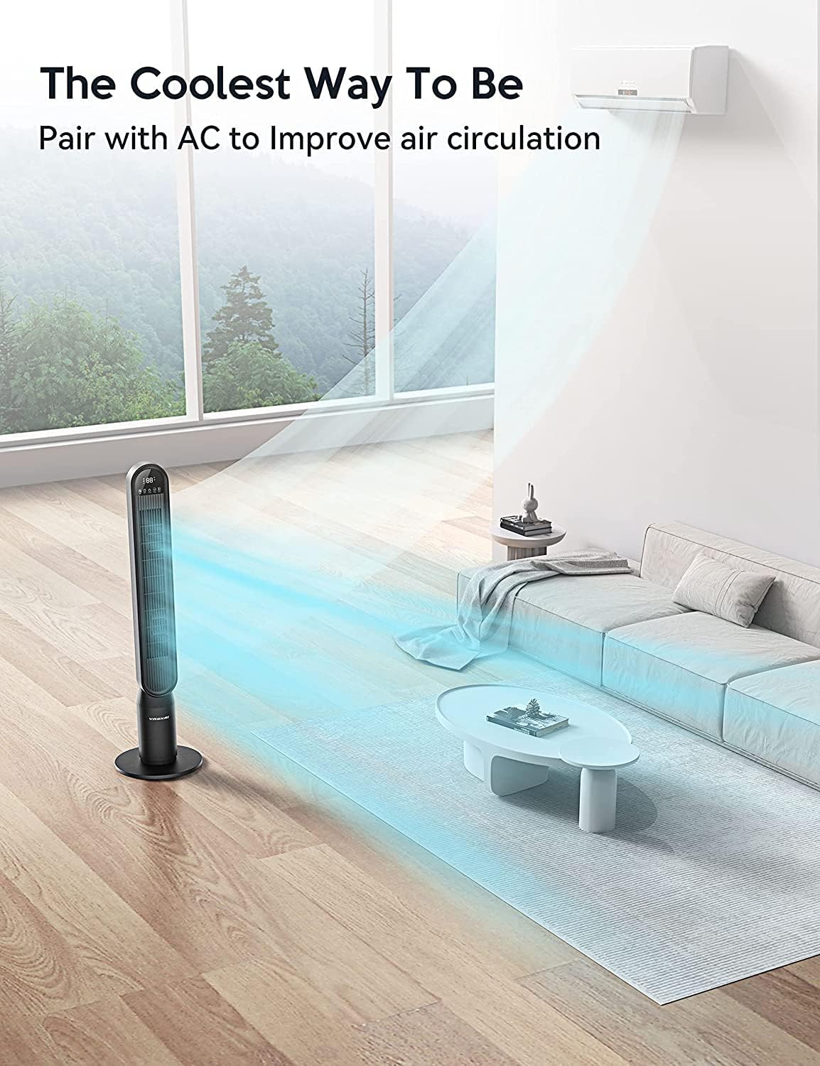 VAGKRI 42-Inch Tower Fan - Quiet Bladeless Indoor Fan with 135° Oscillation & Remote Control | 4 Modes, 4 Speeds, 15H Timer