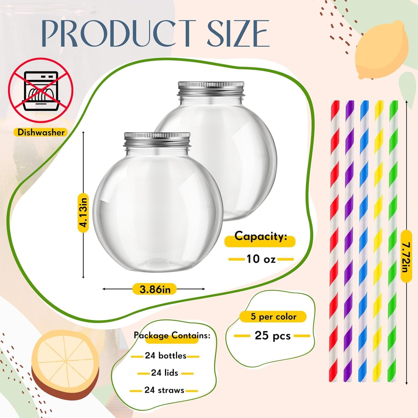 Yaomiao 24 Pcs 10 oz Mini Plastic Fish Bowl Ornament Cups for Drinks Clear Spherical Potion Bottles with Lids and Straws Bulb Cups for Christmas Carnival Candy Party Decorations (Red)