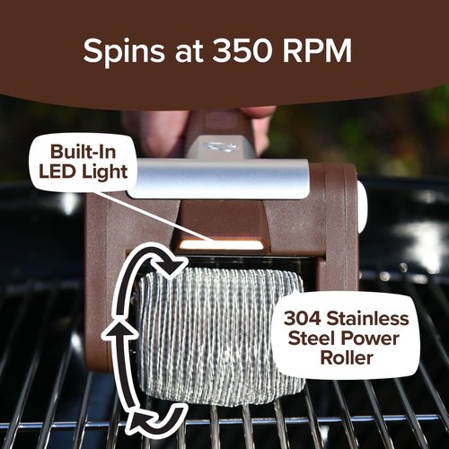 HorsePower Giddy Up Grill Cleaner - Cordless Rechargeable BBQ Tool with 350 RPM Roller & LED Light
