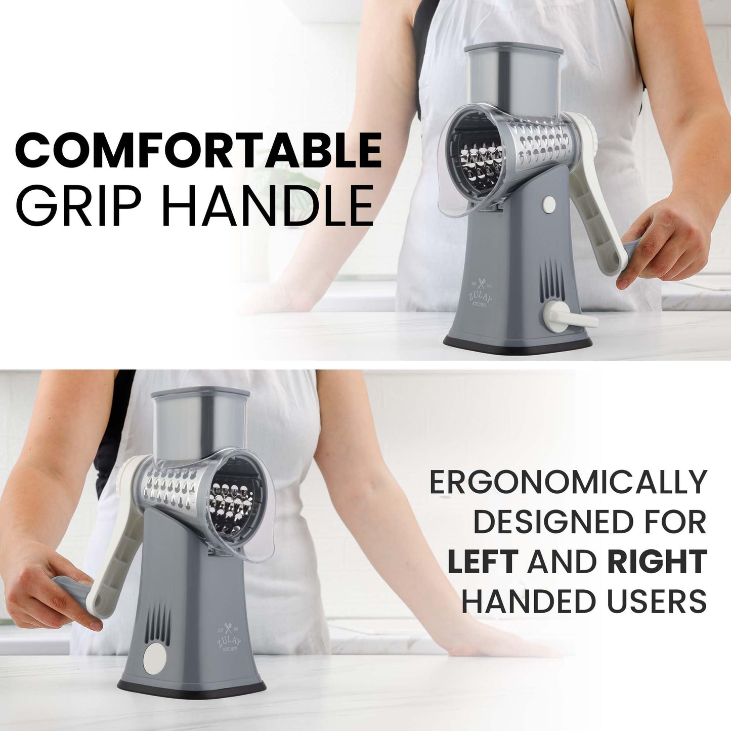 Zulay Rotary Cheese Grater 5 Blade Cheese Shredder - Manual Hand Crank Cheese Grater With Reinforced Suction & 5 Interchangeable Drums - Easy to Use Vegetable Chopper - Cloud Whisper