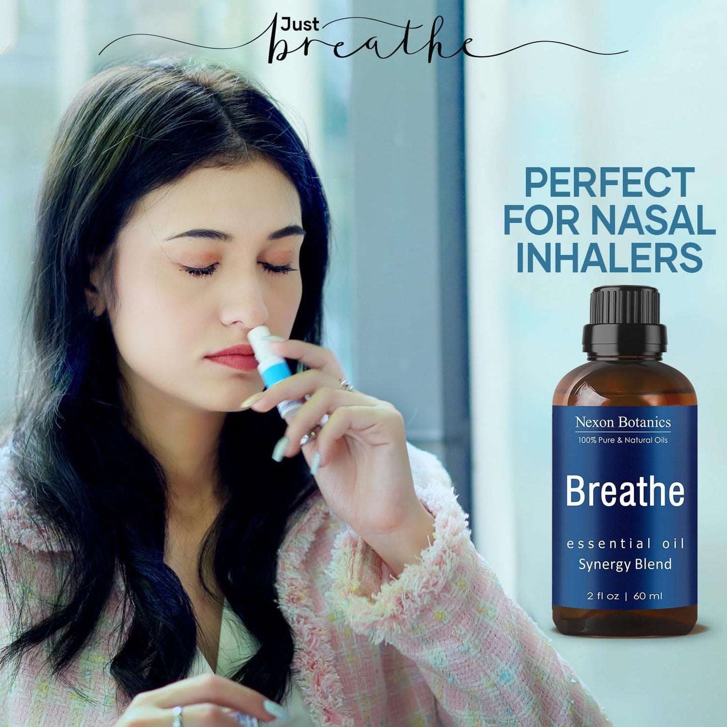 Nexon Botanics Breathe Essential Oil Blend 60ml - Sinus Relief with Menthol - Ideal for Humidifiers & Diffusers