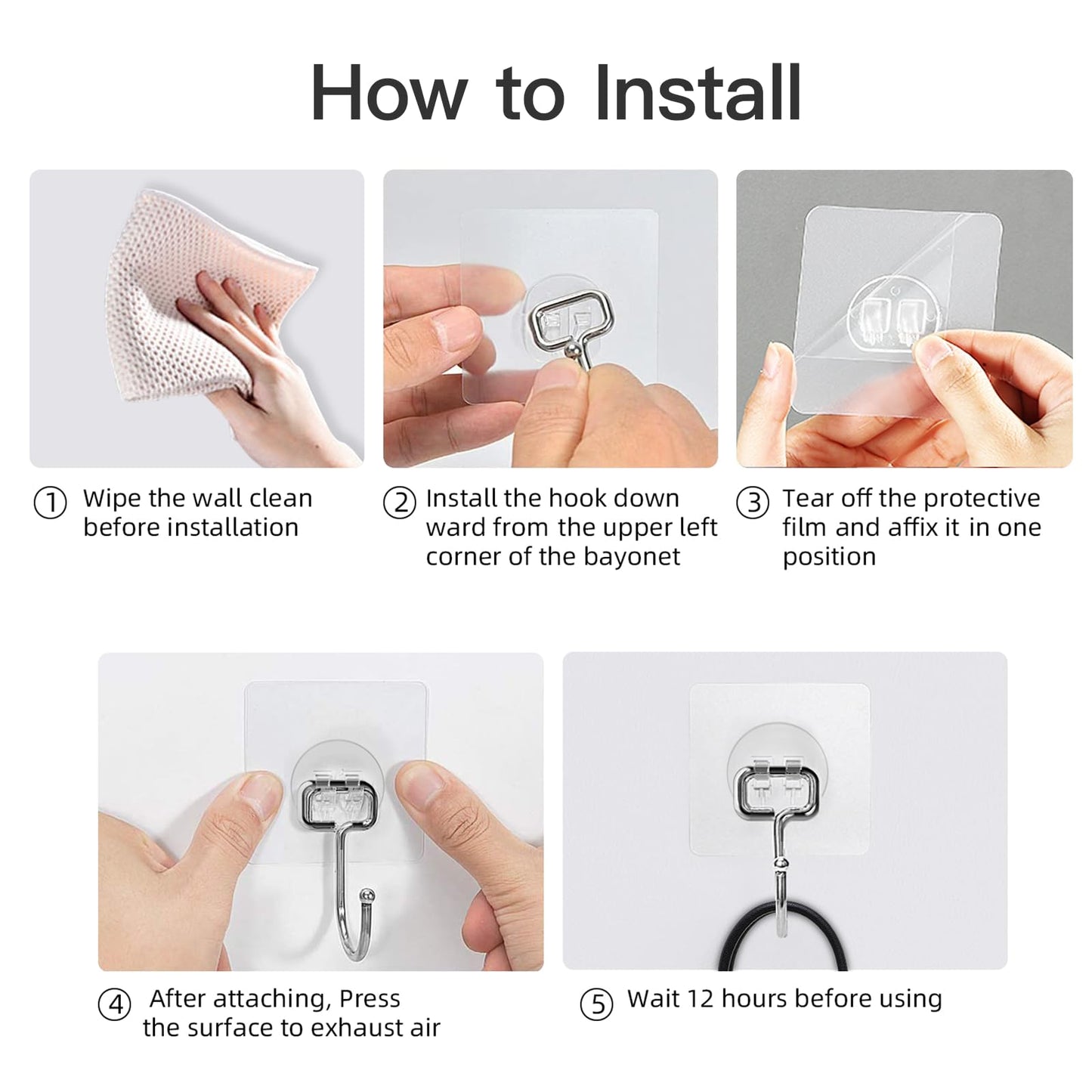Large Hooks for Hanging Heavy-Duty 44Ib(Max) 10 Packs, Wall Hangers without Nails Self-Adhesive Traceless Clear and Removable, Waterproof and Rustproof Multiple Uses for Bathroom Kitchen Home