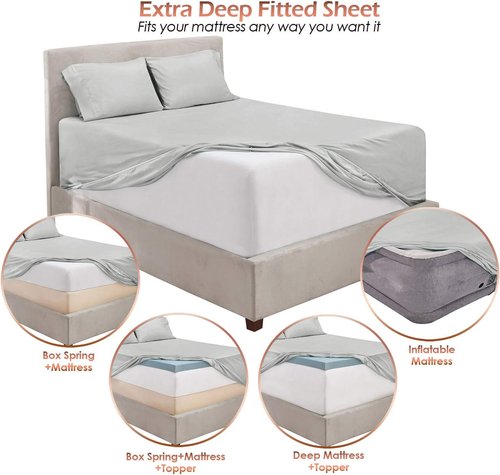 Hearth & Harbor Extra Deep Pocket Twin Sheet Set - Fits Mattresses 18-24 Inches Deep - 4 Piece Silver