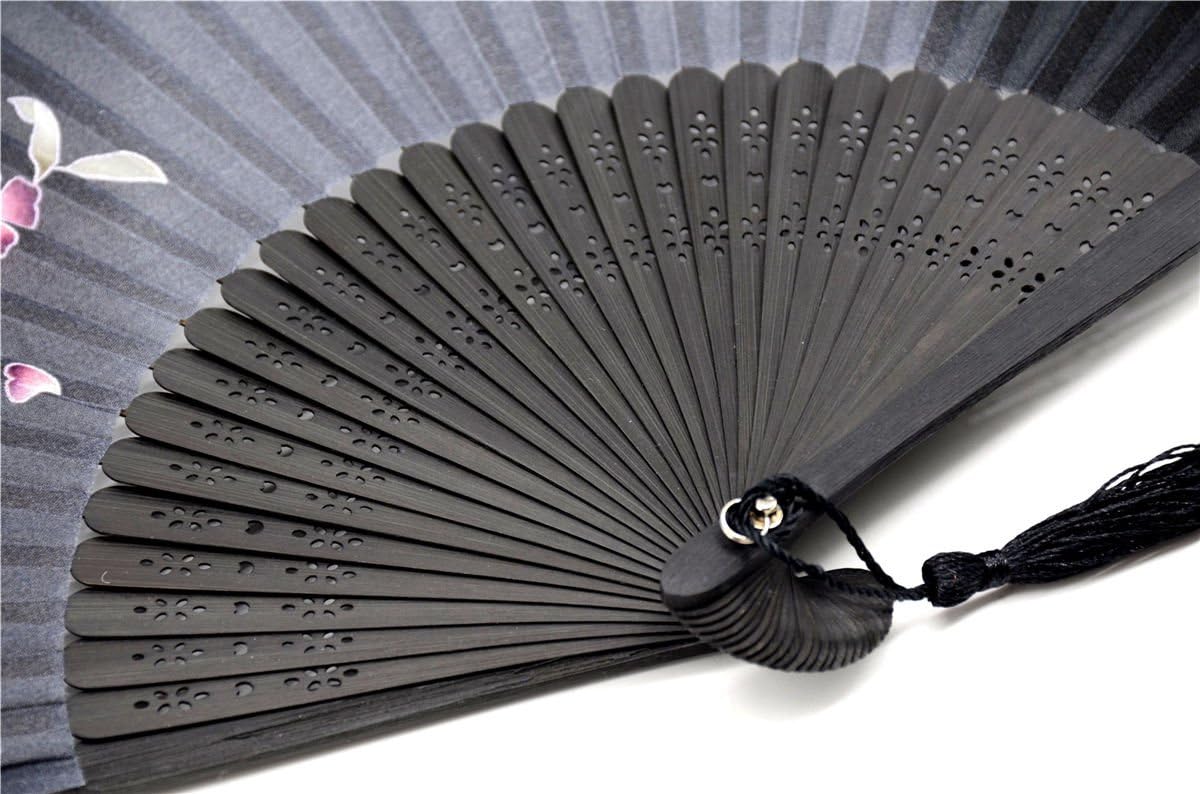 Handmade Silk Folding Fan with Bamboo Frame - Vintage Chinese/Japanese Style for Women & Girls - Gift-Ready with Protective Sleeve (WZS-33)