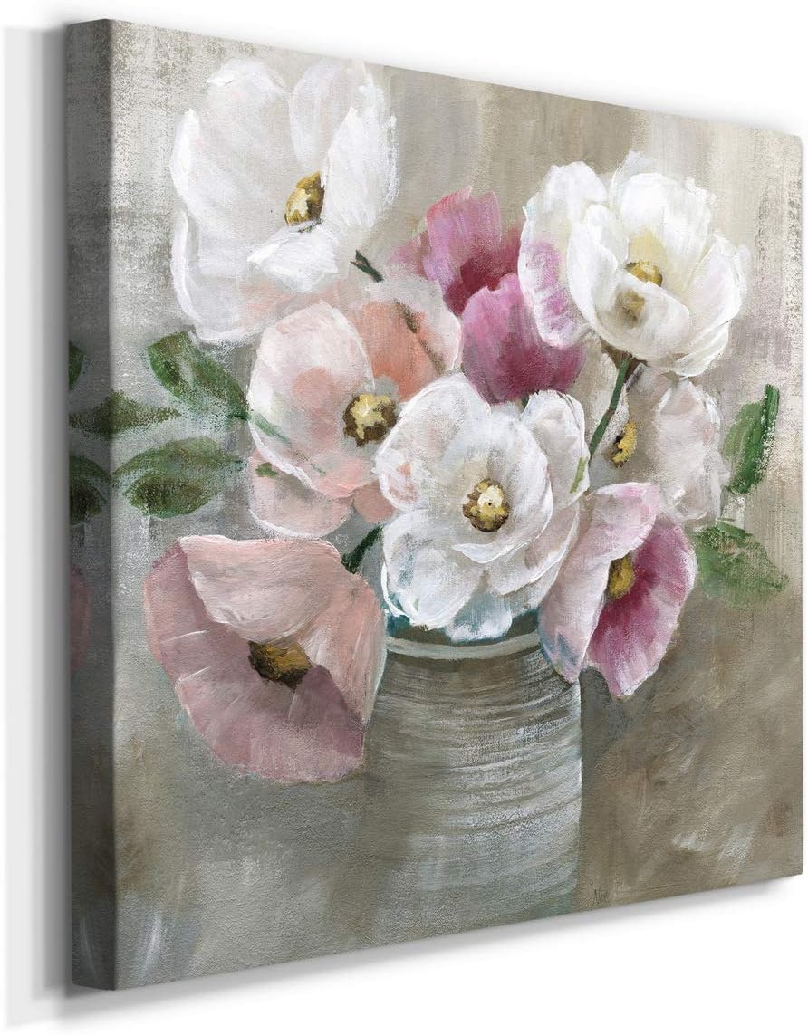 Square Premium Gallery Wrapped Canvas Flower Multicolor Wall Art Abstract Floral Romance Modern Pictures Print for Home Office, Ready to Hang
