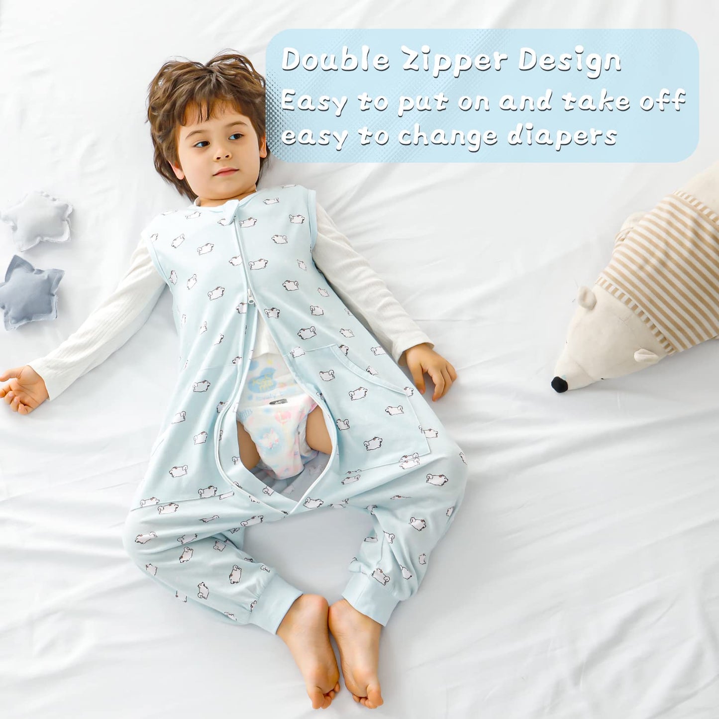 WONDAY Toddler Sleep Sack with Legs, Baby Sleeping Sack with Feet, 0.5TOG Thick Wearable Blanket 5t-7t