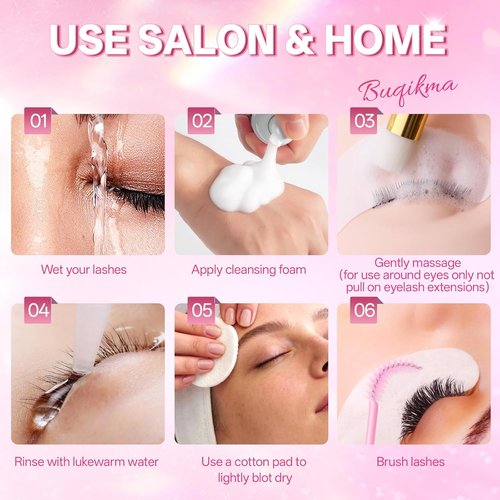 Buqikma Eyelash Shampoo - Gentle Cleanser Kit with Wash Brushes | 60ml for Salon & Home Care