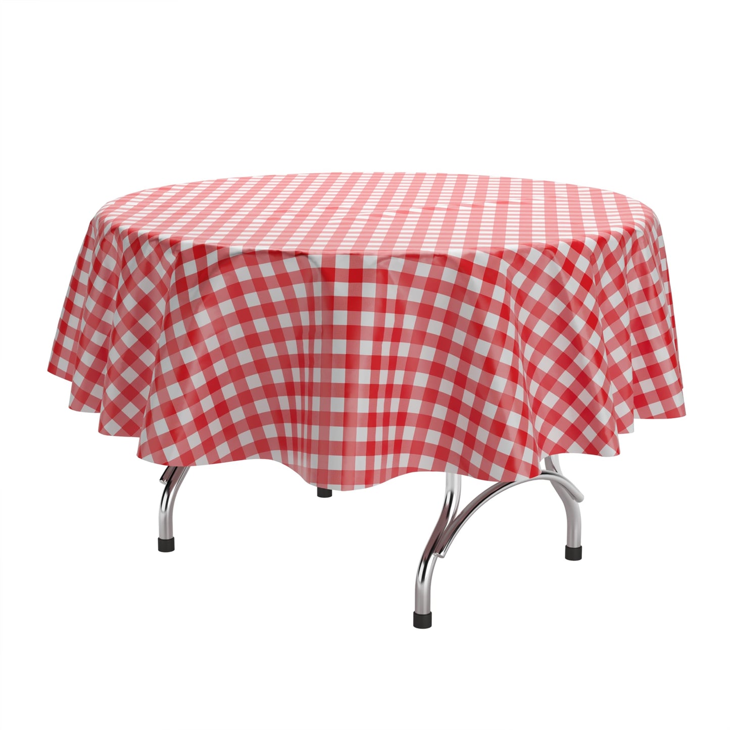 Exquisite Picnic Table Cover - 12 Pack Premium Round Tablecloth - Red & White Checkered BBQ Plastic Table Cover - Gingham Checkerboard Disposable Plastic Tablecloth 84 inch. Round