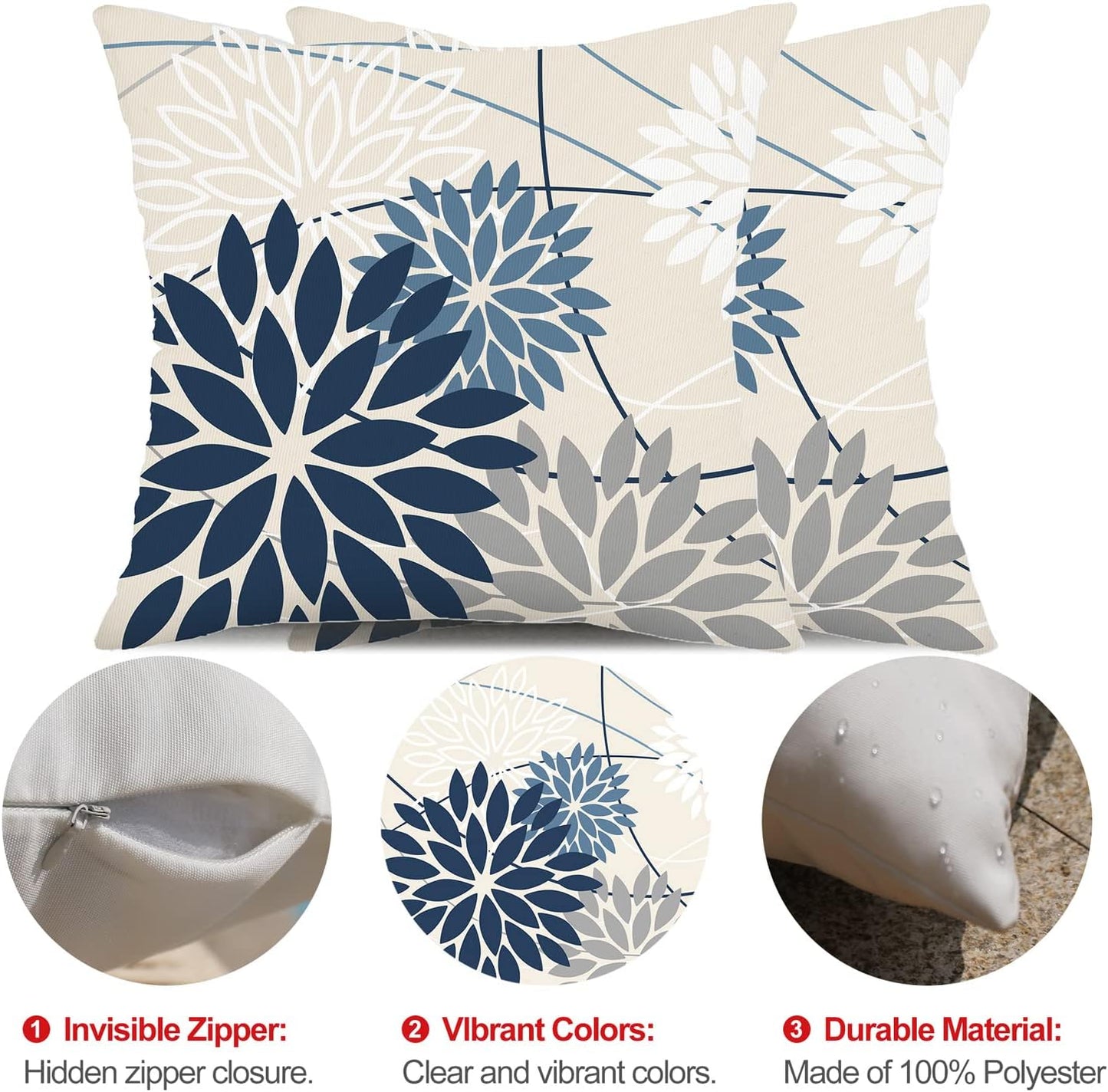 Skiennix Floral Pillow Covers - Waterproof 18x18 Decorative Throw Pillows | Set of 2 for Outdoor Use