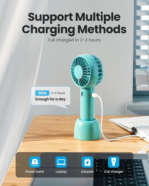 Gaiatop Mini Portable Fan - Cute & Powerful 3-Speed Handheld & Desktop Design | USB Rechargeable Green