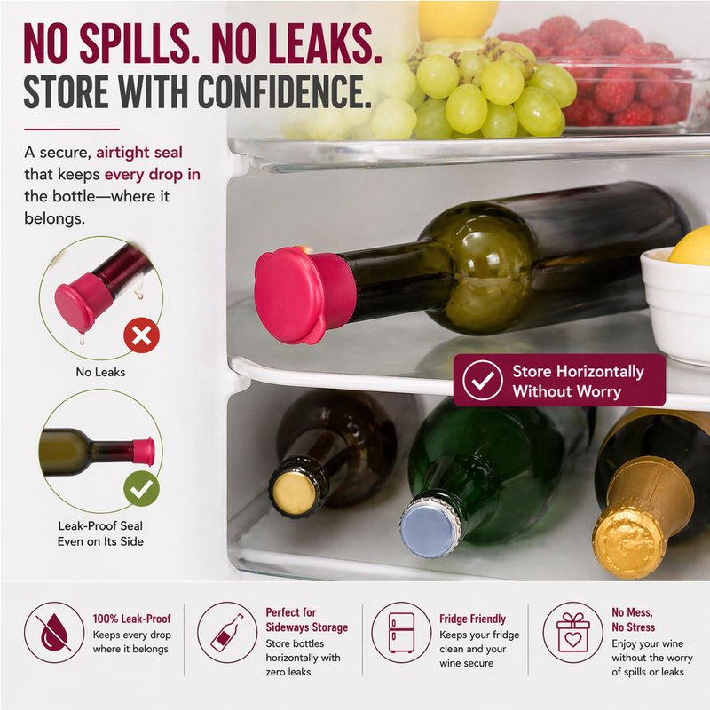 Wine Bottle Caps - Silicone Bottle Covers - Air-Tight Vacuum Seal - Wine Gifts for Women - Set of 4