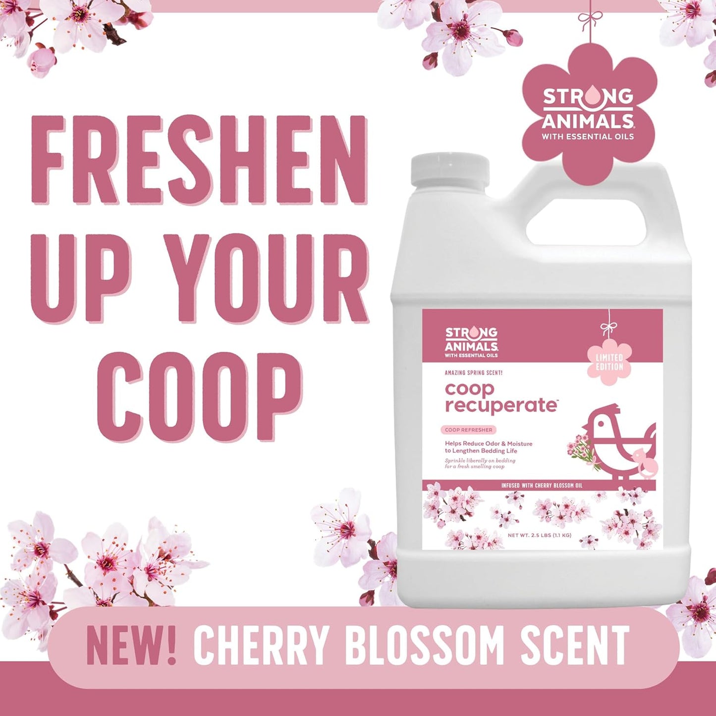 Strong Animals Coop Recuperate Cherry Blossom | Limited-Edition Chicken Coop Refresher with Natural Cherry Blossom Oil - 2.5 lb Jug, 2 Pack