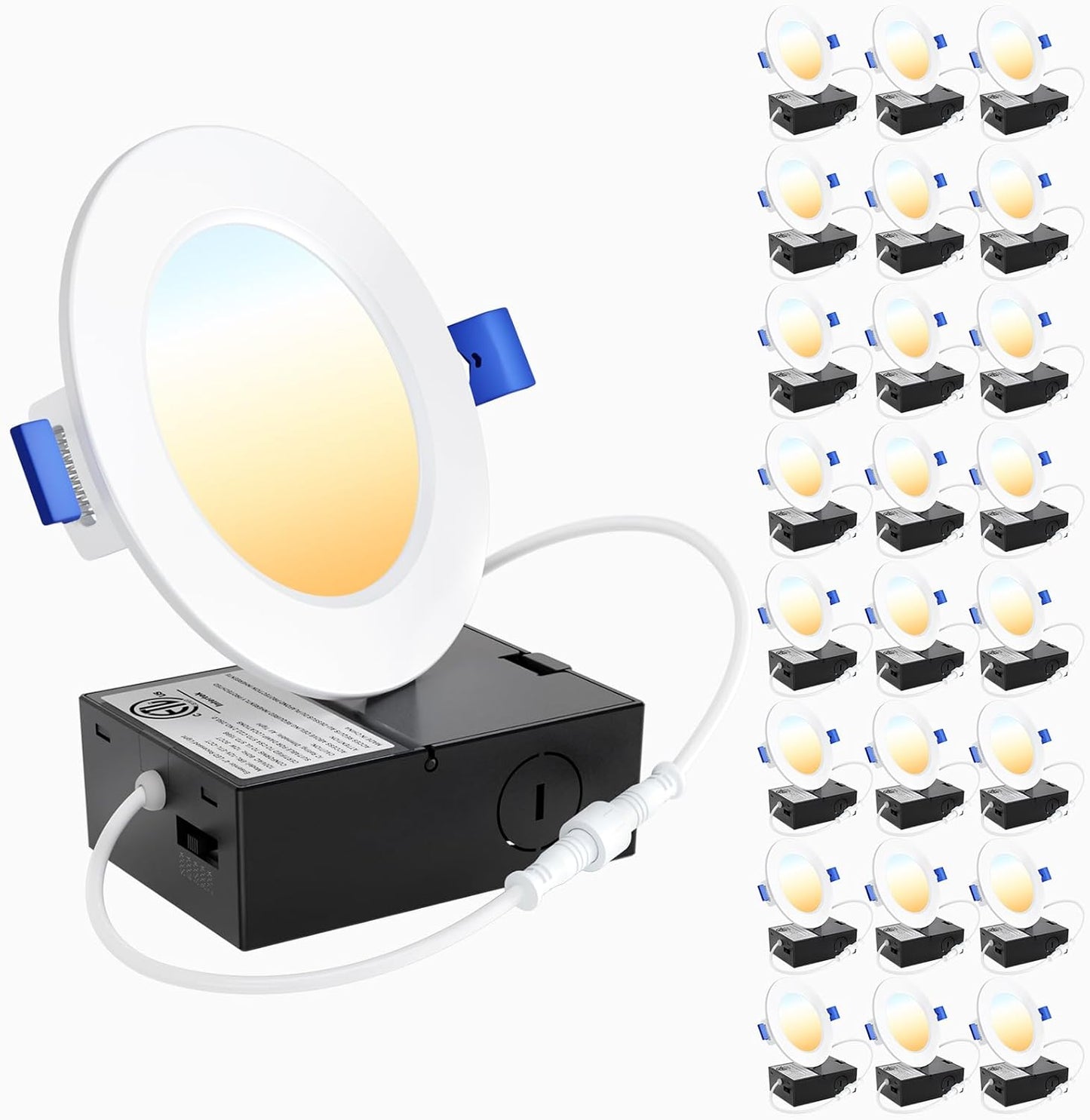 Ensenior 6 Pack 4 Inch Ultra-Thin LED Recessed Wafer Light with Junction Box, 2700K/3000K/3500K/4000K/5000K - 5CCT Selectable, 7.9W Eqv 65W, Dimmable Ceiling Downlight, 650LM High Brightness - FCC&ETL
