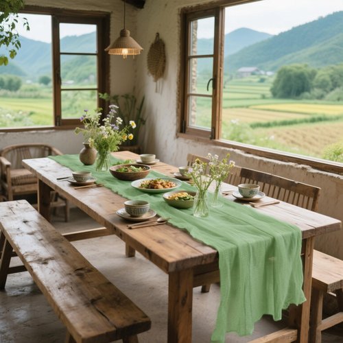 10ft Cheesecloth Table Runner, 6 pcs 120-Inch Boho Gauze Table Runner, Sage Green Bubble Gauze,Rustic Sheer Fabric for Wedding, Bridal Baby Shower, Farmhouse Decor & Spring Party Table Decor