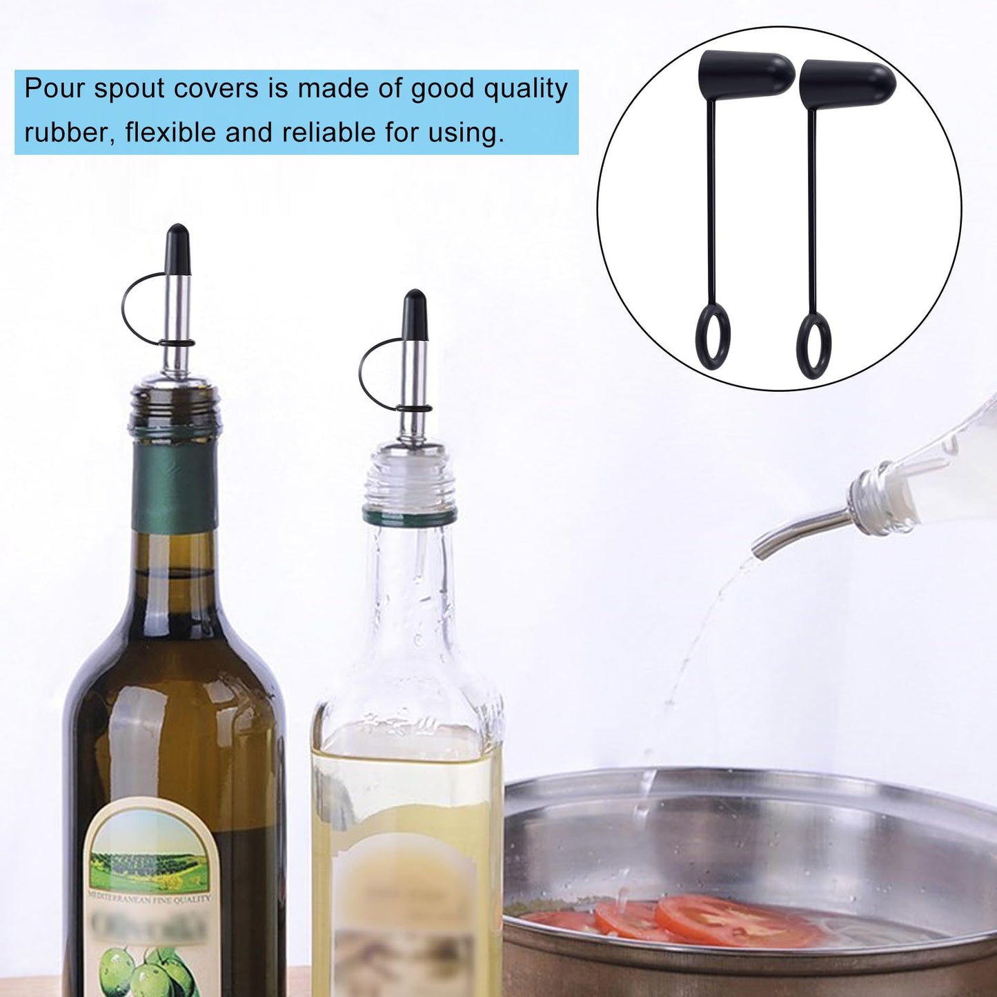 OIIKI Rubber Liquor Pour Caps, 30 Pieces Spout Pourers Covers with Loop, Black Dustproof Liquor Bottles Spouts Caps