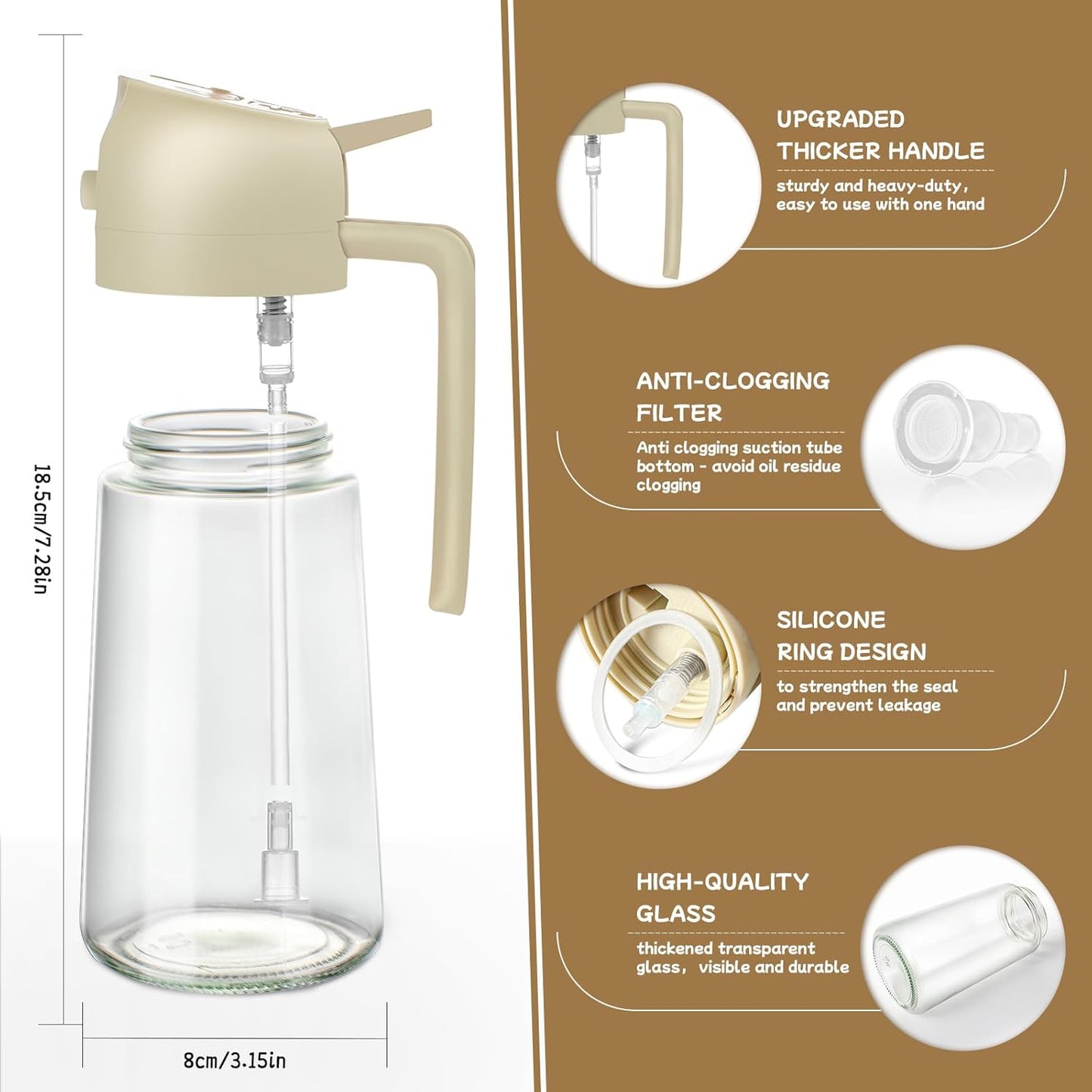 Skiennix Oil Sprayer - 2-in-1 Glass Dispenser for Cooking | 16oz Olive Oil Mist Bottle (White)