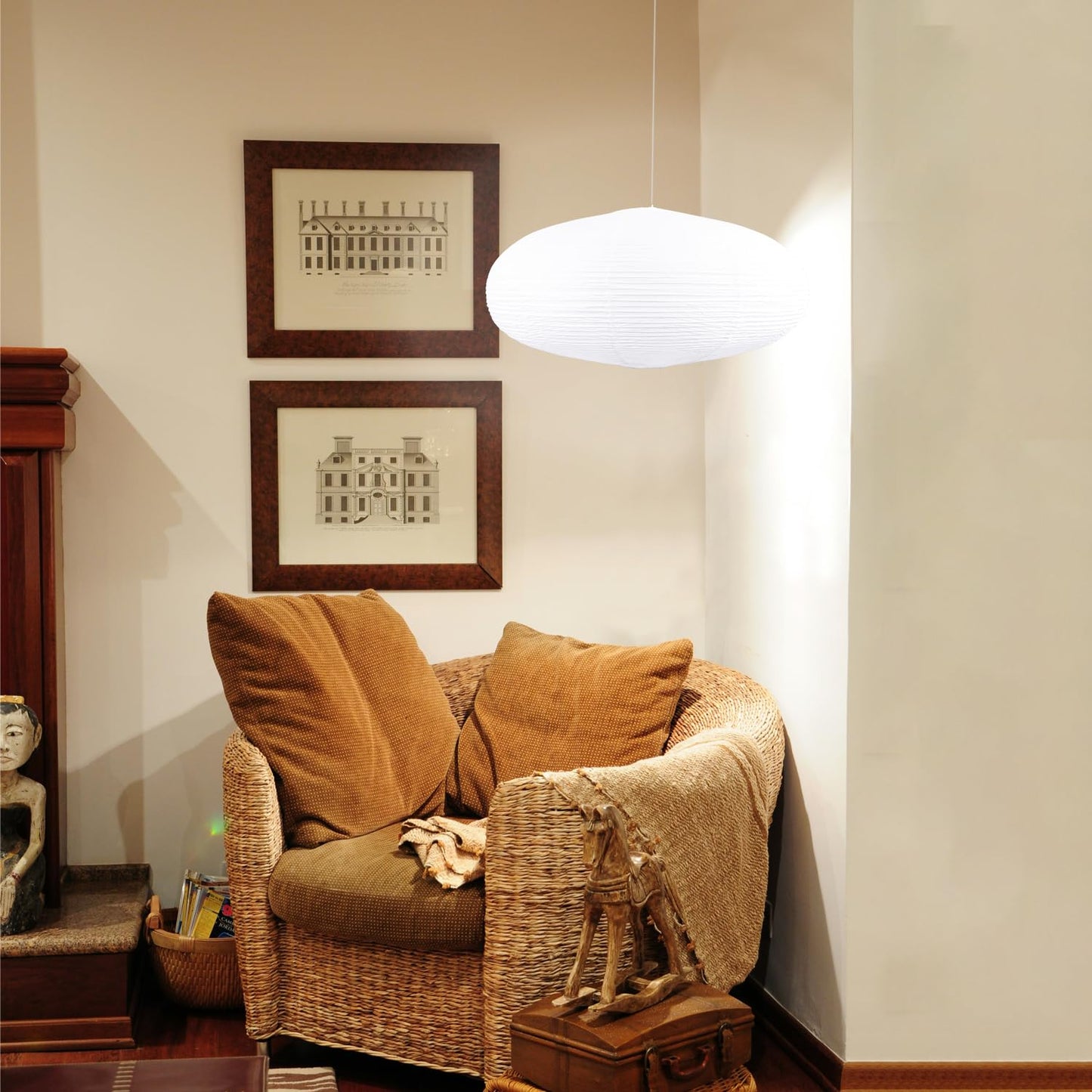 White Oval Paper Lanterns-16.54" Large Hanging Paper Lantern Lamp, Chinese/Japanese Paper Pendant Lampshade for Party Decoration, Wedding, Home Decor Paper Ceiling Lampshade(1 Pack)