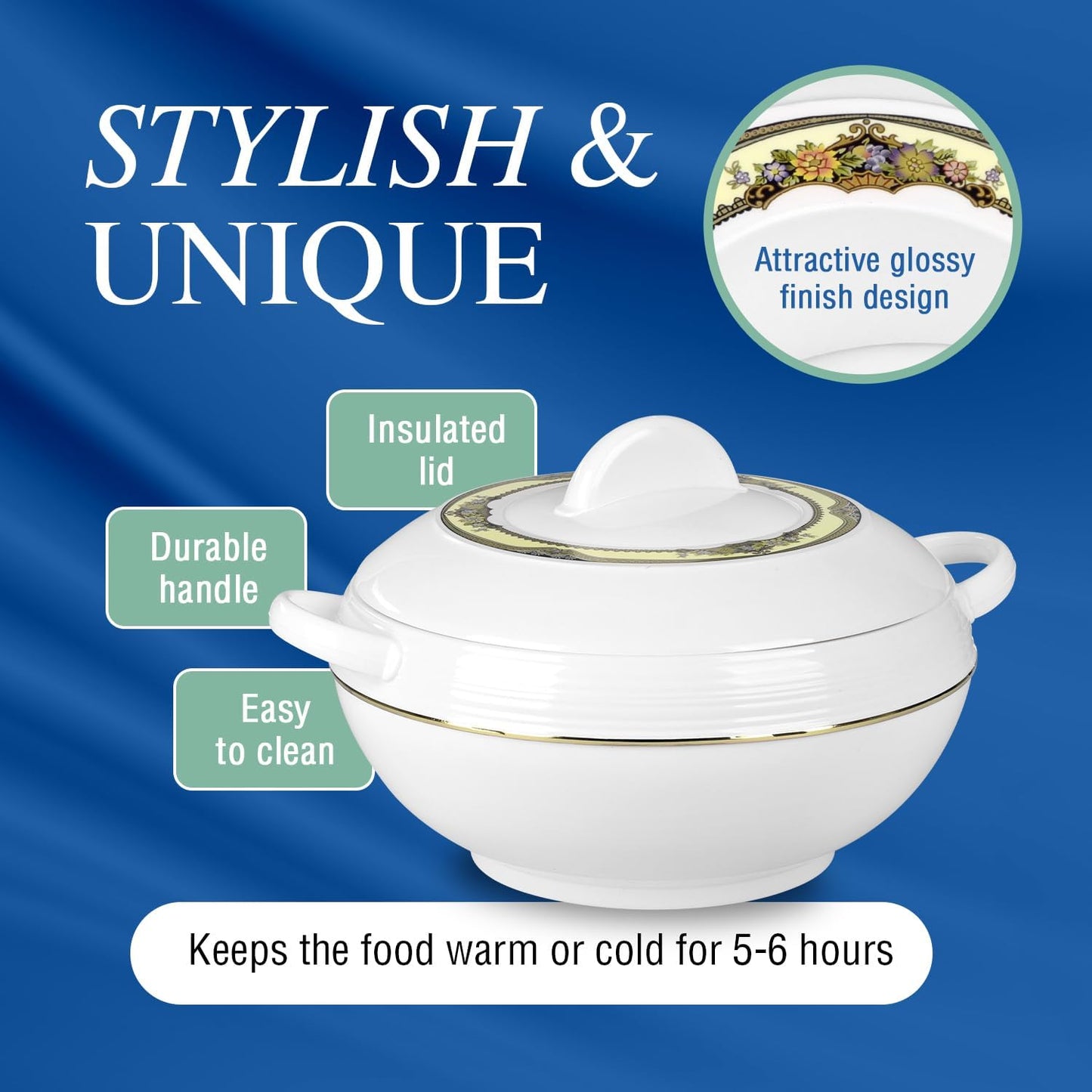 Ambiente Food Warmer Hot Pot Set Of Insulated Casseroles 1.2 1.6 And 2.5 Litre (White)