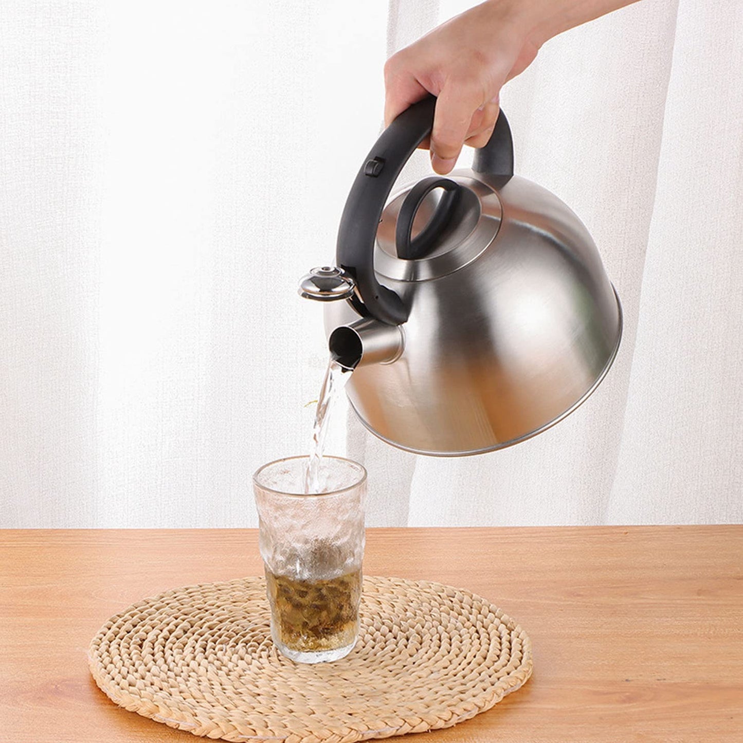 Stainless Steel Whistling Tea Kettle, Fast Heating, Anti Scald Handle, Whistling Sound, 3L Capacity for Home Use