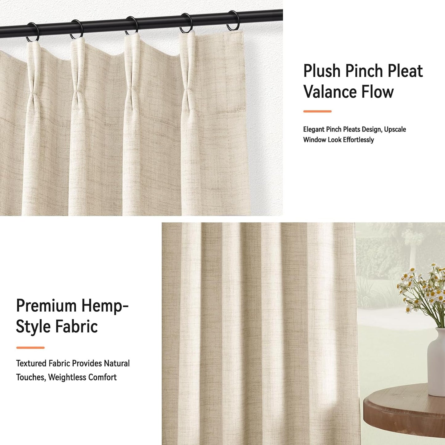 100% Blackout Curtains by Shield - Linen Pinch Pleated Drapes, 96 Inch Long, Cream, 2 Panel Set