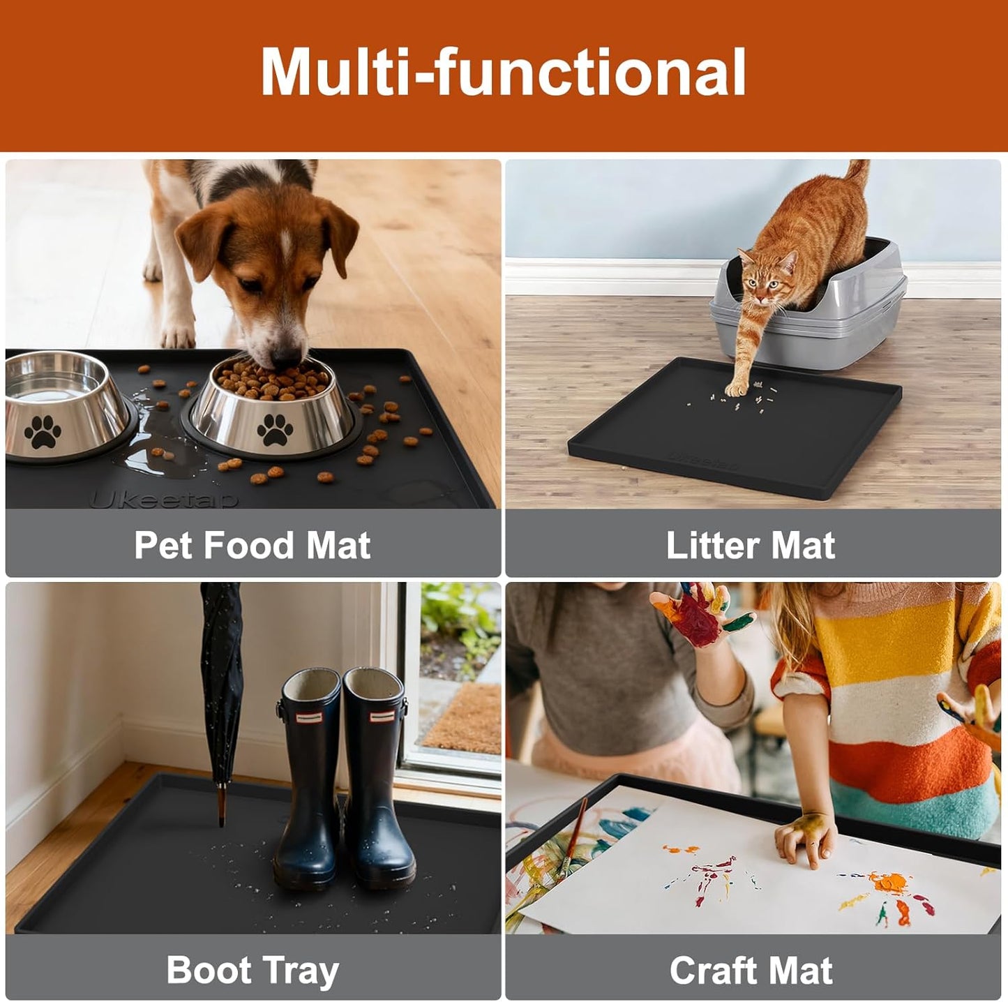 Ukeetap Extra Thick Silicone Mat - Waterproof Under Sink Mat for Kitchen & Bathroom | 22" x 19", Black
