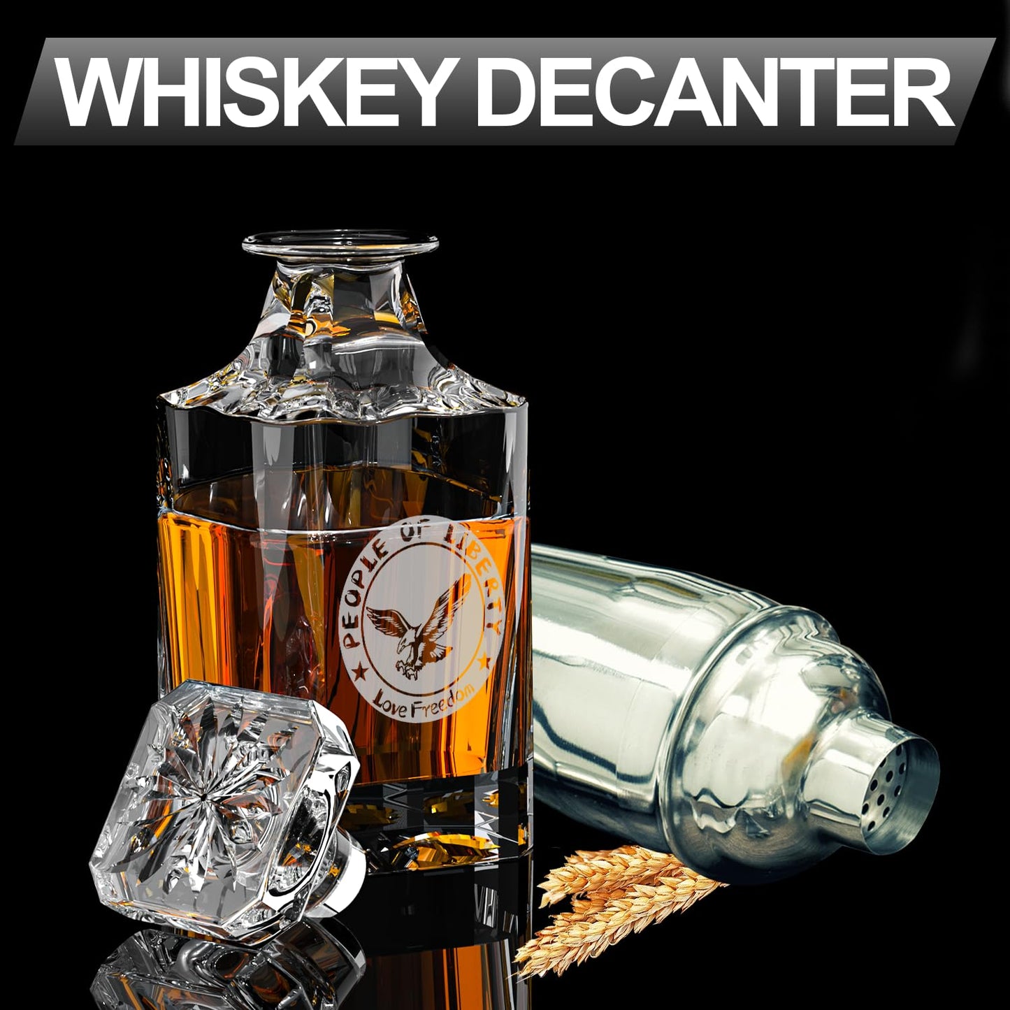 Whiskey Decanter Sets for Men,25 oz Whisky Decanter with 2 Glasses Laser Etched Love Freedom for Liquor Bourbon,Christmas Birthday Anniversary Wedding Whiskey Gifts for Men Dad Fathers' Day