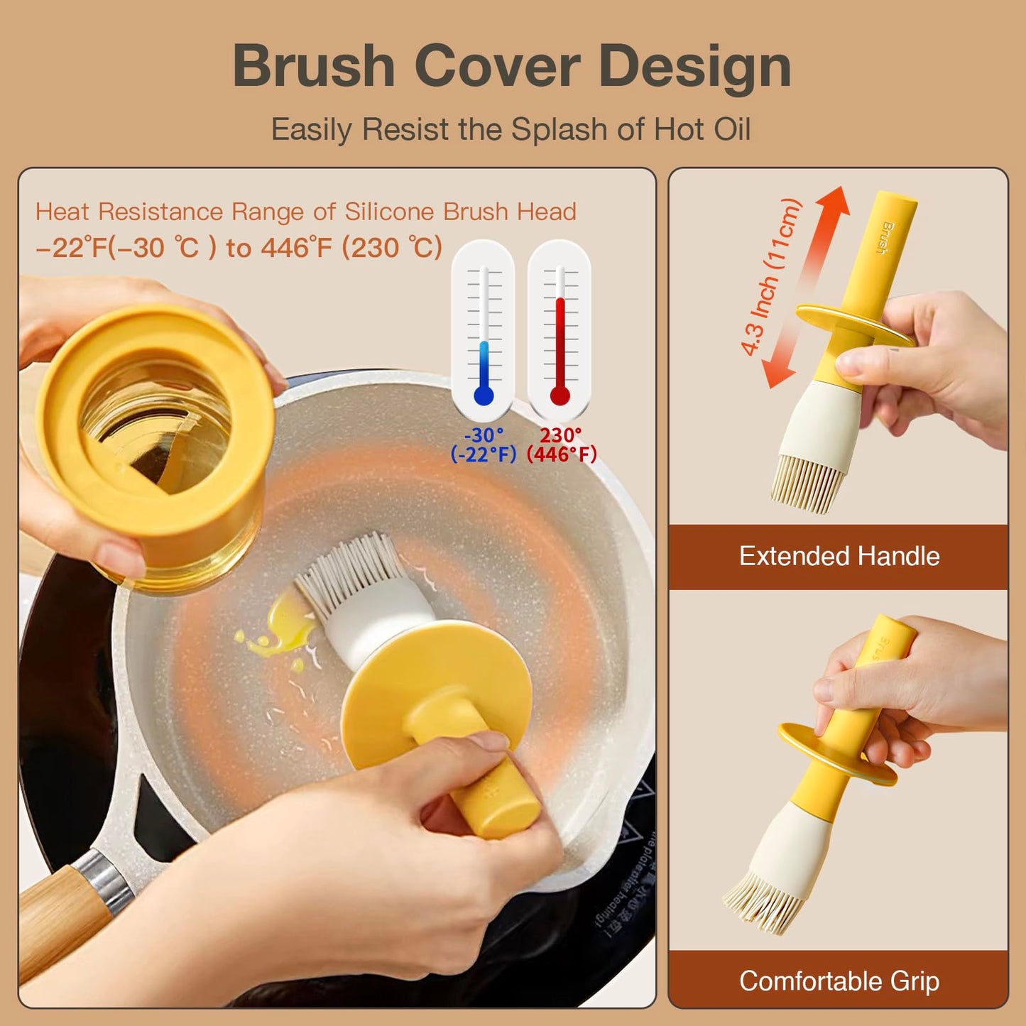 YARRAMATE 300ml /10oz Oil Dispenser with Brush - Glass Oil Bottle for Kitchen with Silicone Heat Resistant Basting Brush - Cooking Brush for Vinegar Sauce BBQ Grill Frying -Orange