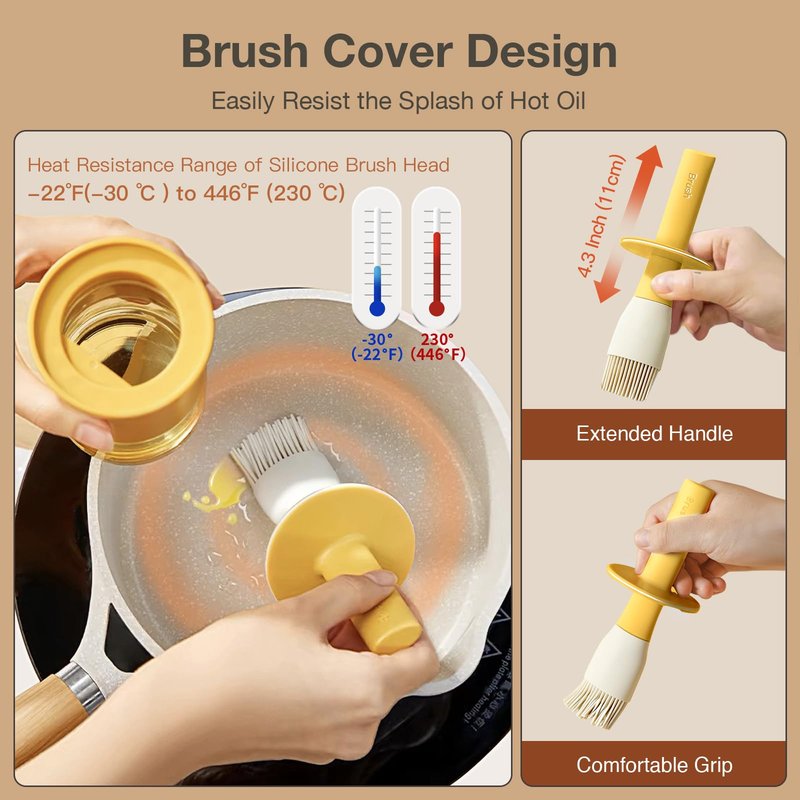 YARRAMATE 300ml /10oz Oil Dispenser with Brush - Glass Oil Bottle for Kitchen with Silicone Heat Resistant Basting Brush - Cooking Brush for Vinegar Sauce BBQ Grill Frying -Orange