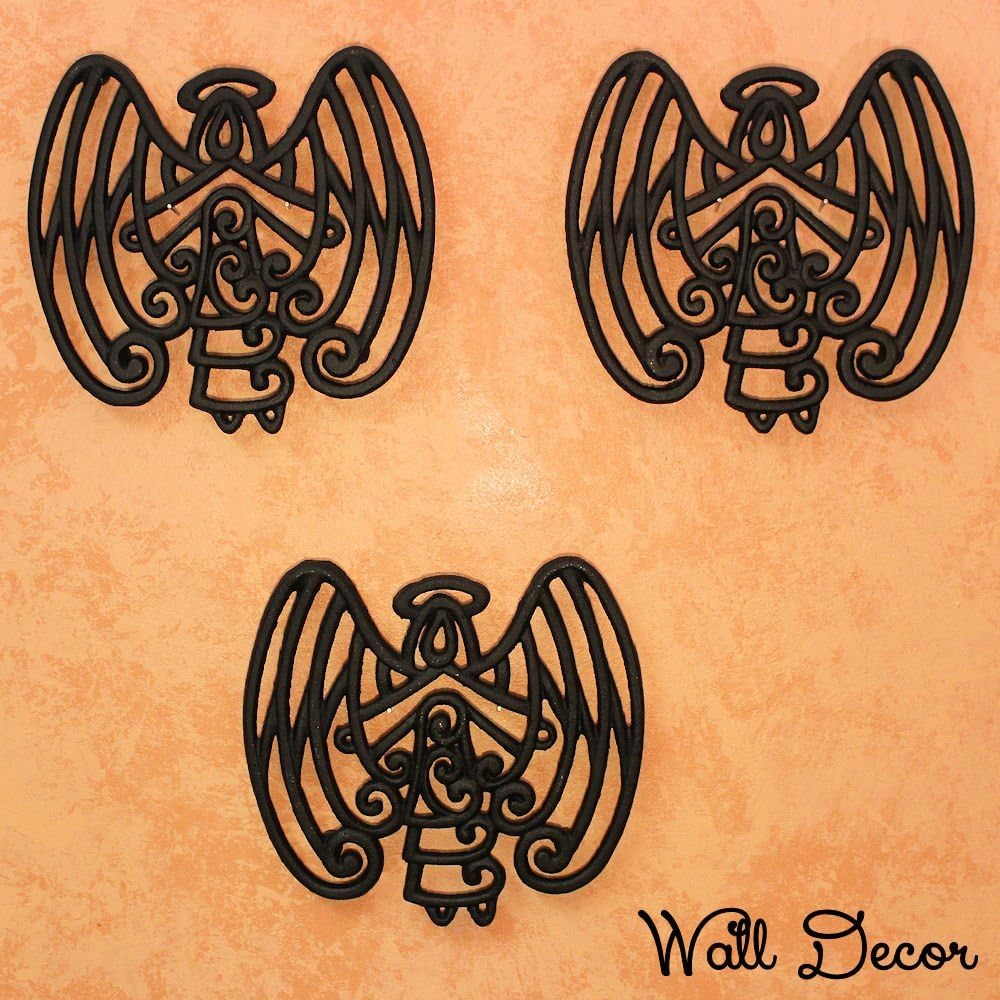 Cast Iron Angel Trivet for Kitchen & Dining Table - Black Decorative Wall Art