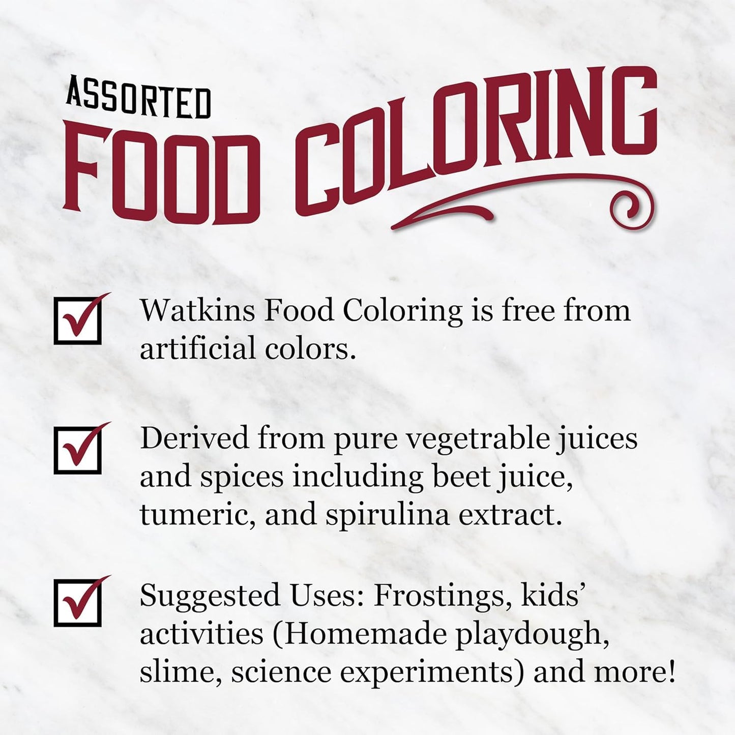 Watkins Assorted Food Coloring, 1 Each Red, Yellow, Green, Blue, Total Four 0.3 oz bottles, 4 Count (Pack of 6)