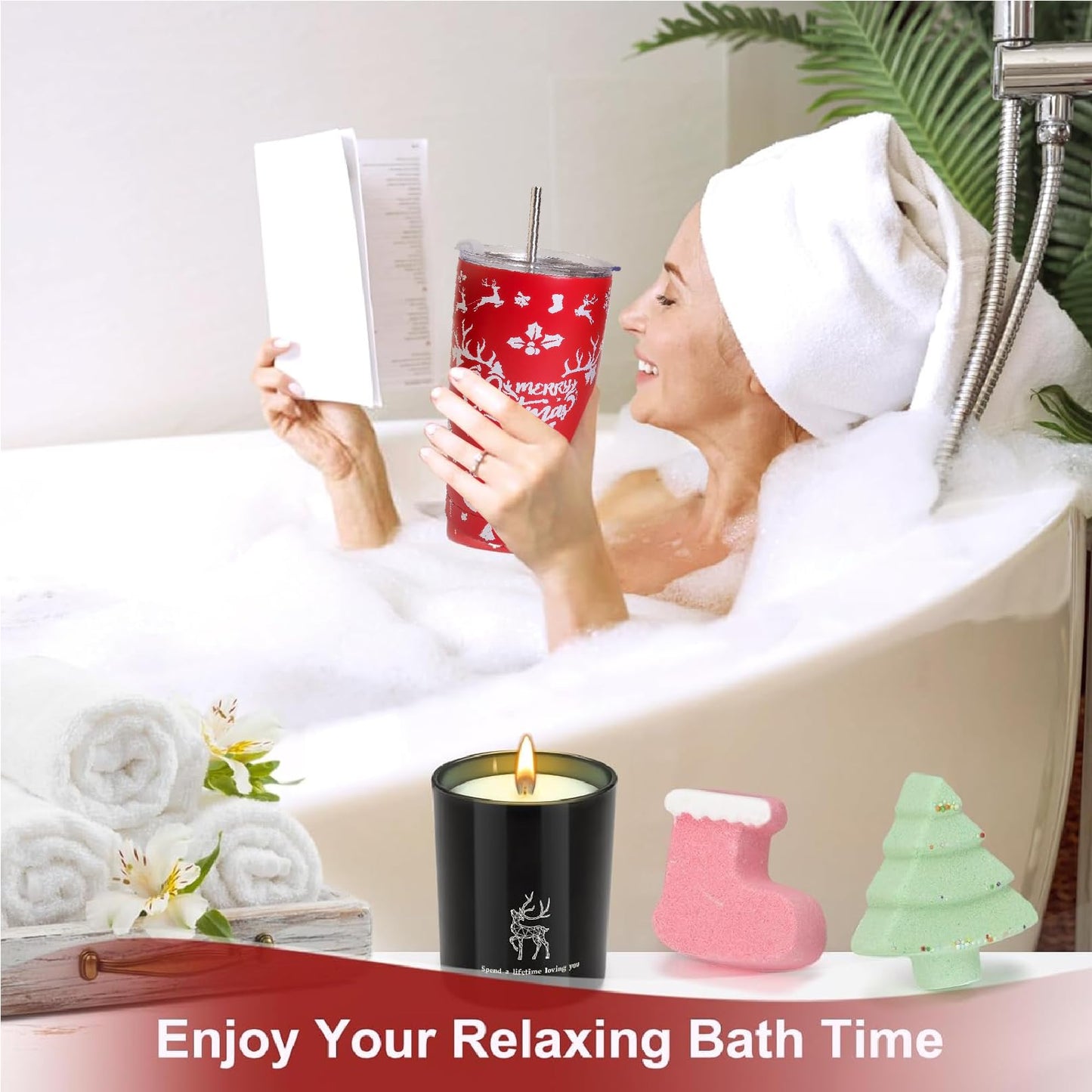 8Pcs Christmas Basket Gift for Women, Christmas Tumbler Holiday Gifts Basket for Women,Mom Wife Girlfriend Sister Her, 2024 Xmas New Years Gift Ideas for Women Who Have Everything