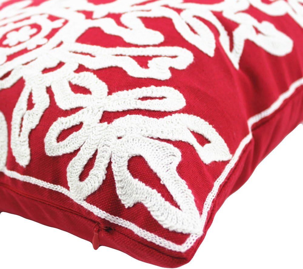 Christmas Pillow Cover 18x18 - Embroidered Sleigh & Snowflakes - Winter Decorative Cushion for Sofa & Bed