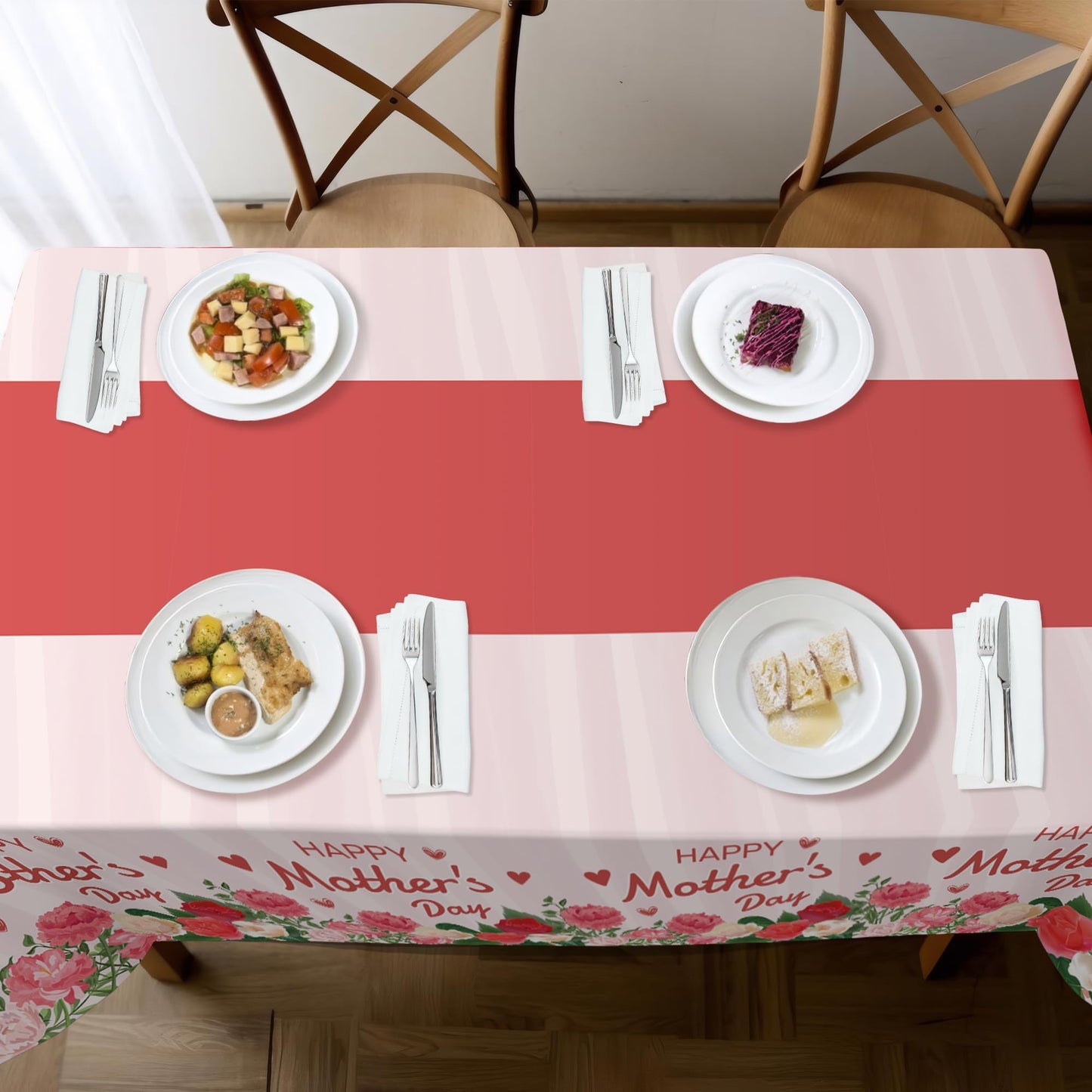 Childom 2 Pack Mothers Day Tablecloth,Mother's Day Party Decorations,54" x 108" Plastic Disposable Tablecloths for Rectangle,Plastic Table Covers for Mom Birthday Party Supplies Holiday Buffet Table